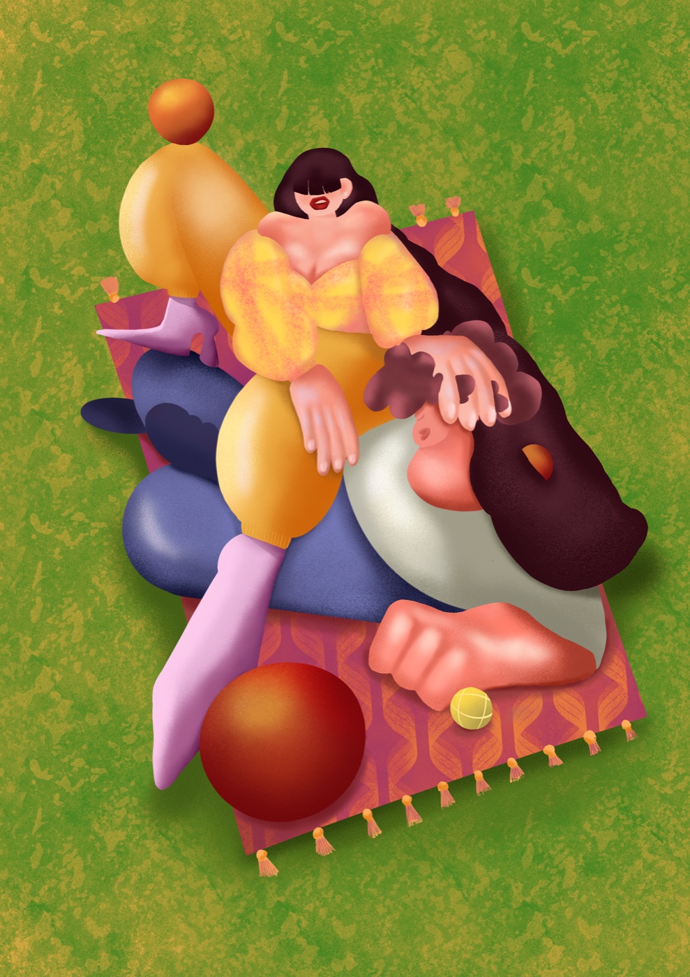 Figures on grass